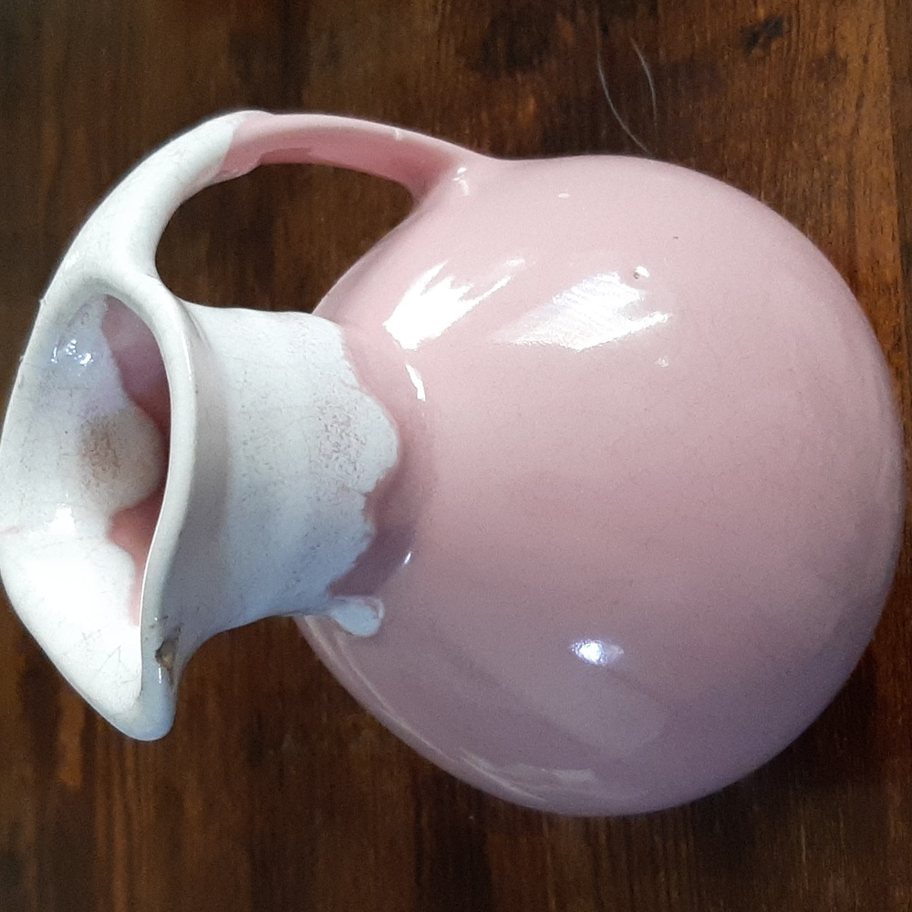Hand Made Dripped Glaze Pink and White Pitcher